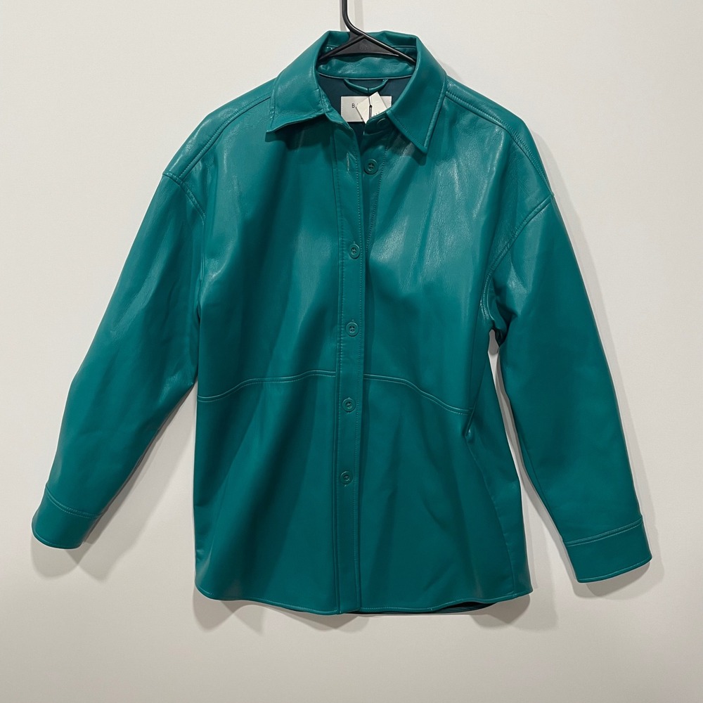 BABATON Empress Green Faux Leather Button Down‎ Shirt Jacket XS